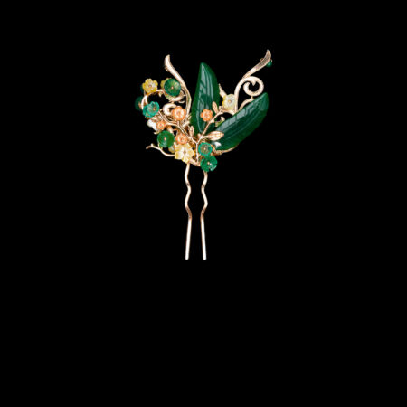 Jade Leaf Lush Harpin - Gold, Jade