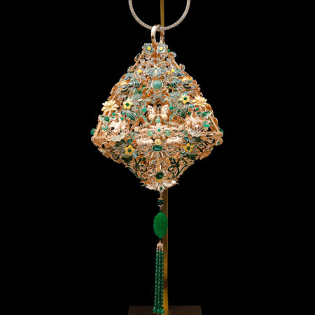 Colorful Lush Jade Zongzi Handpiece - Gold, Jade