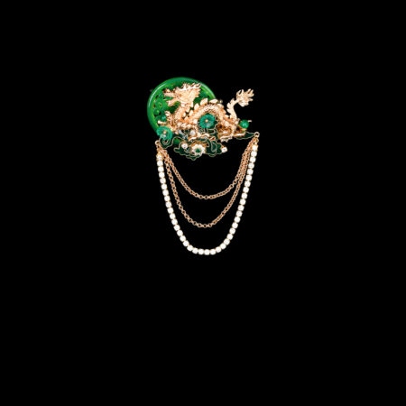 Lush Dragon Chain Brooch - Gold, Jade