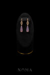 Curvature Deco Pear Jade Earrings - Gold, Pink Jade