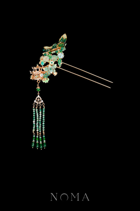 CHN-202500006-Colorful-Mosaic-Flying-Butterfly-Hairpin-Gold-Turquoise-Right