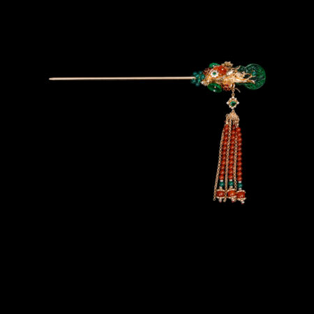 Jaded Gourd Grass Vine Hairpin - Gold, Green