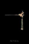 Oriental Flower Branching Hairpin - Gold, Green