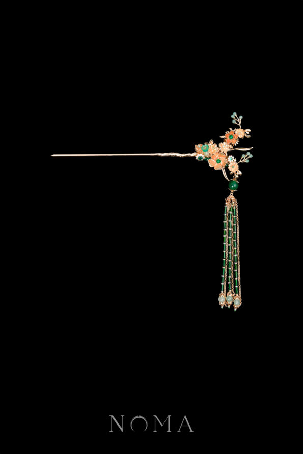 CHN-202500027-Oriental-Flower-Branching-Hairpin-Gold-Green