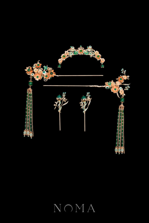 CHN-202500029-Oriental-Flower-Set-Gold-Green-5-pcs