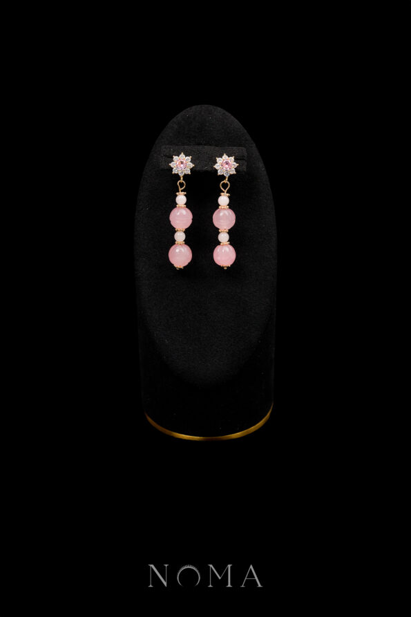 CHN-202500054-Round-Paved-Double-Dangling-Pumpkin-Jade-Earrings-Gold-Pink-Jade