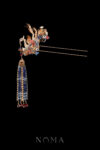 Colorful Phoenix Feather Curvy Ornament Hairpin - Gold, Sapphire (Right)