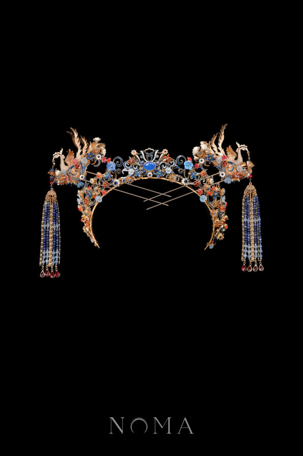 CHN-202500074-Colorful-Phoenix-Curvy-Ornament-Crown-Set-Gold-Sapphire-3-pcs