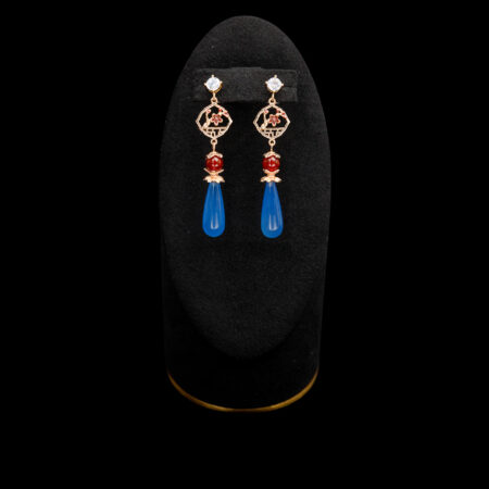 Simple Cherry Blossom Window Pear Jade Earrings - Gold, Blue Jade