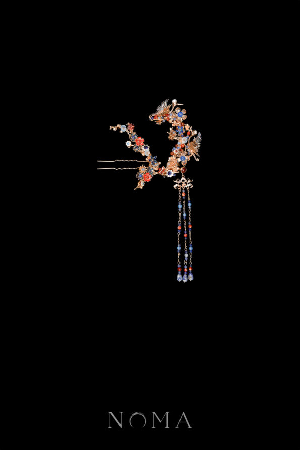 CHN-202500084-Colorful-Crane-Branch-Inspiration-Hairpin-Gold-Sapphire-Left