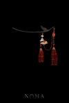 Carved Wooden Crane Dangling Hairpin - Gold, Red