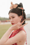 Fire Jade Heritage Hairpin - Gold, Red Jade (Left)