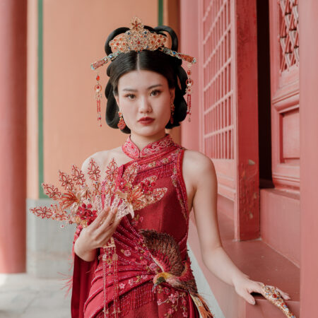 Fire Jade Heritage Hairpin - Gold, Red Jade (Right)