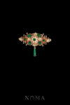 Decorated Floral Pear Jade Brooch - Gold, Jade