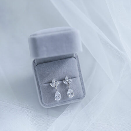 Triple Marquise Pear Earrings - Rhodium White Gold, White Diamond