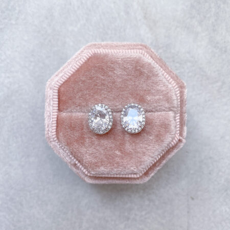 Classic Oval Bezel Earrings - Rhodium White Gold