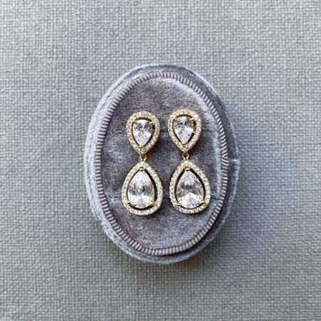 DIY Pear Top Pear Bottom Earrings Set - 18k Yellow Gold, White Diamond (4 pcs)