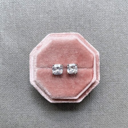 Cushion 1.75 ct Solitaire Earrings - Rhodium White Gold, White Diamond