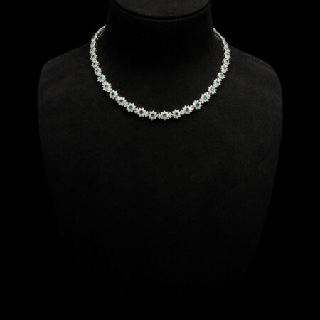 Round Paved Double Dot Choker - Rhodium White Gold, Emerald
