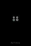 Round Paved Double Dot Earrings - Rhodium White Gold, Emerald