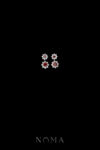 Round Paved Double Dot Earrings - Rhodium White Gold, Ruby