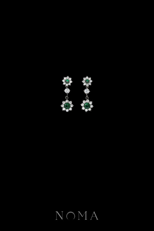 DJW-202400080-Round-Paved-Double-Dot-Round-Earrings-Rhodium-White-Gold-Emerald