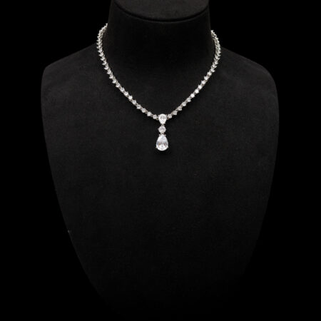 Pear on Pear Necklace - Rhodium White Gold, White Diamond