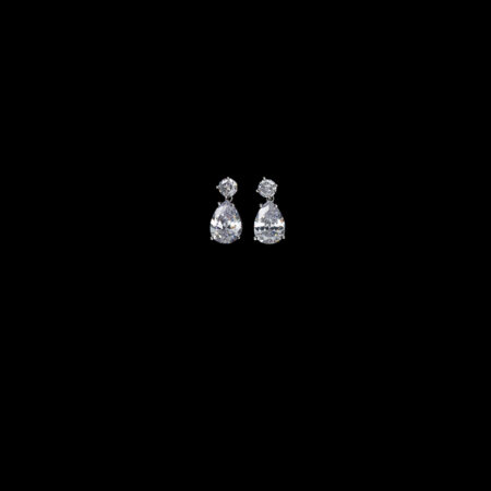 Round Pear Large Earrings - Rhodium White Gold, White Diamond
