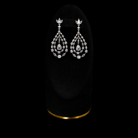 Dangling Pear Double Frame Earrings - Rhodium White Gold