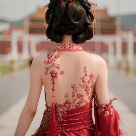 IR Fire Floral Hairpin - Gold, Red