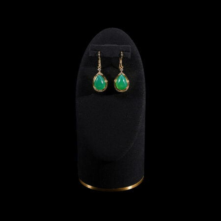 Teardrop Jade Halo Earrings - 18k Yellow Gold, Jade