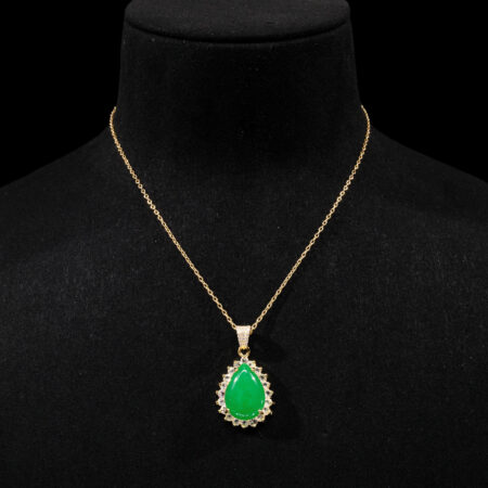 Superior Simple Teardrop Jade Halo Pendant - 18k Yellow Gold, Jade