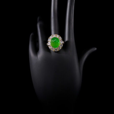 Superior Oval Jade Large Halo Ring - 18k Yellow Gold, Jade