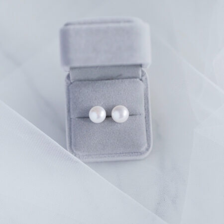 Pearl L Earrings 12 mm - Unplated Silver, White Pearl