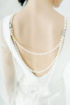 Double Strand Pearl Back Necklace - Rhodium White Gold, White Pearl