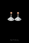 Fan-Shaped Eyelet Shell Earrings - 18k Yellow Gold, White Mother of Pearl