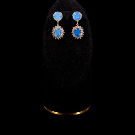 Round Oval Jade Shine Earrings - Gold, Blue Jade