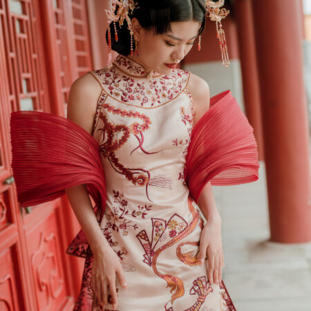 Colorful Phoenix Heart Long Hairpin - Gold, Pink (Right)