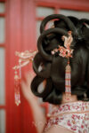 Colorful Phoenix Heart Branch Side Hairpin  - Gold, Pink (Left)