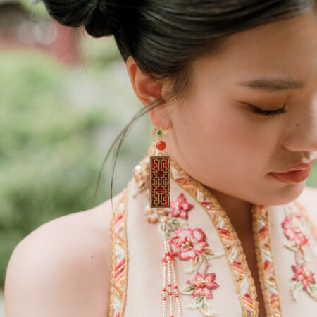 CS Silken Window Earrings - Gold, Red