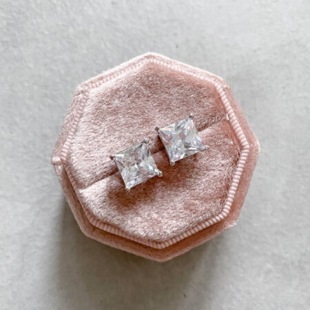 Princess 3 ct Solitaire Earrings - Rhodium White Gold, White Diamond