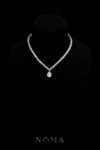 V Round 0.25 ct Around Tennis Choker with Double Bezel Pear Pendant Necklace - Rhodium White Gold