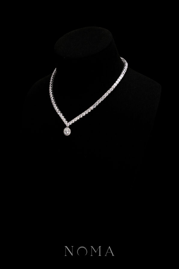 DJW-202400040-V-Round-025-ct-Around-Tennis-Choker-with-Classic-Round-Halo-Pendant-Rhodium-White-Gold-S-1