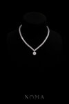DJW-202400040-V-Round-025-ct-Around-Tennis-Choker-with-Classic-Round-Halo-Pendant-Rhodium-White-Gold-S