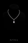Pear Heart Raindrop Necklace - Rhodium White Gold, White Diamond