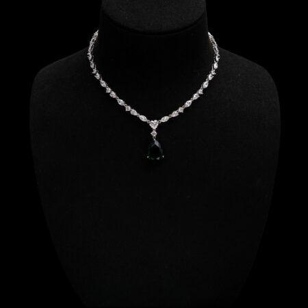 Pear Heart Raindrop Necklace - Rhodium White Gold, Emerald