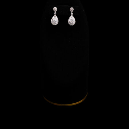 Micro Paved Pear Earrings - Rhodium White Gold