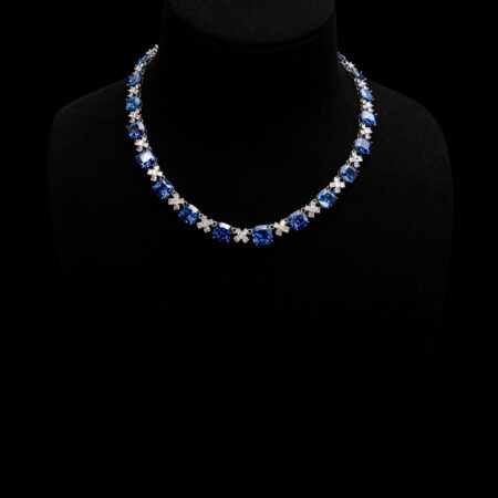Cushion Cross Necklace - Rhodium White Gold, Sapphire