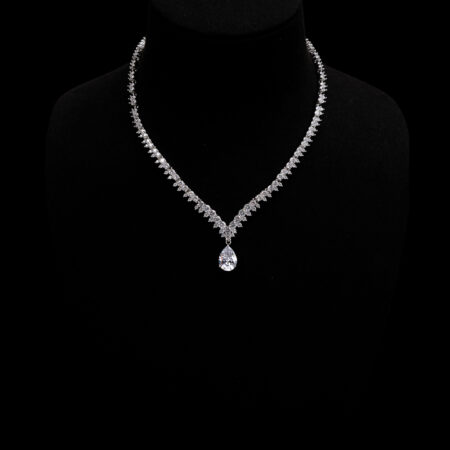 Waterfall Full with Pendant Choker - Rhodium White Gold, White Diamond