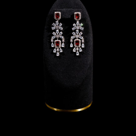 Luxurious Dangling Earrings - Rhodium White Gold, Ruby